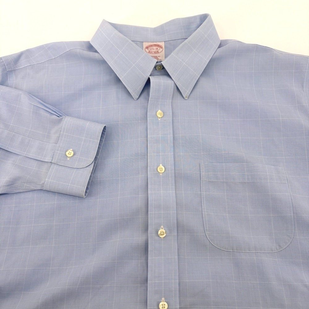 Brooks Brothers Mens Light‎ Blue Glen Plaid Non-Iron Cotton Shirt 17.5 35 XL